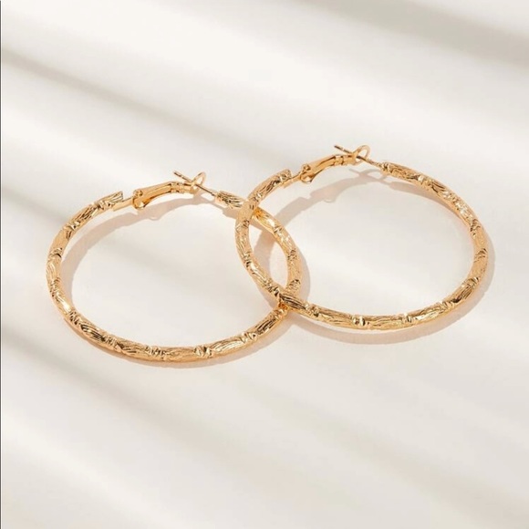 New Textured Metal Hoop Earrings - Picture 3 of 3